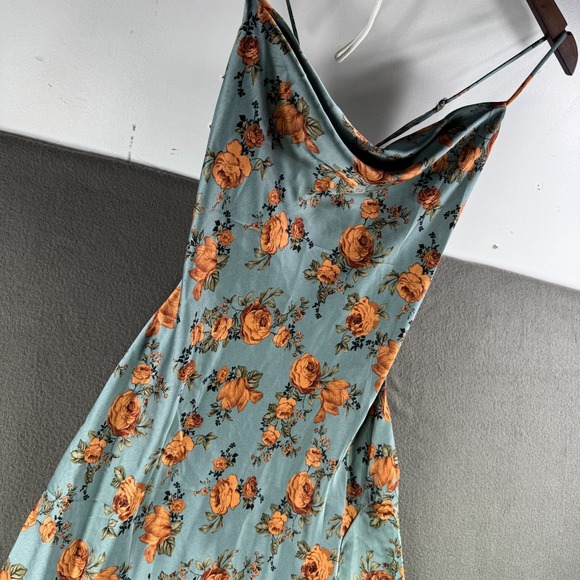 Astr the‎ Label Slip Dress S Gaia Floral Peach Rose Print Midi Slit Silky Boho - Picture 9 of 14